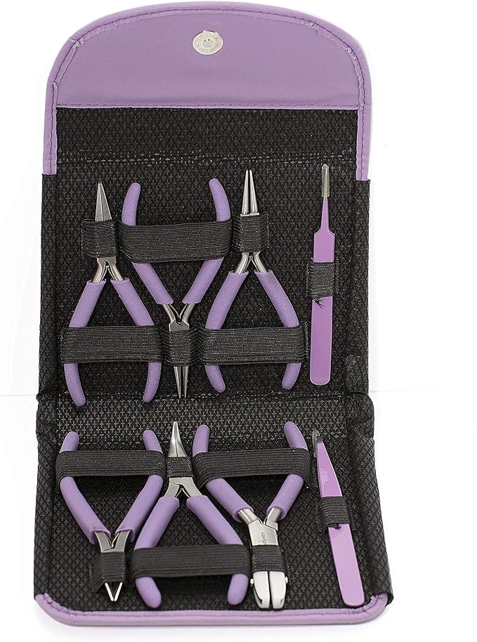 The Beadsmith Fashion Color Pliers – Set of 8 Slimline Color-Coordinated Tools – Matching Clutch in Orchid – Jewelry Making Supply Kit to Create Necklaces, Bracelets, Earrings & More