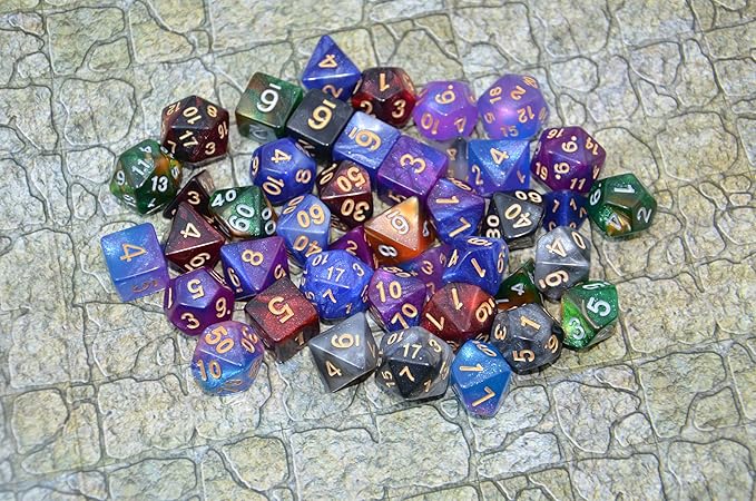 SmartDealsPro 6 x 7 Sets (42 pcs) Glitter Polyhedral Dice Sets with Pouches for DND RPG MTG Dungeon and Dragons Table Board Roll Playing Games D4 D8 D10 D12 D20 (Color 2)