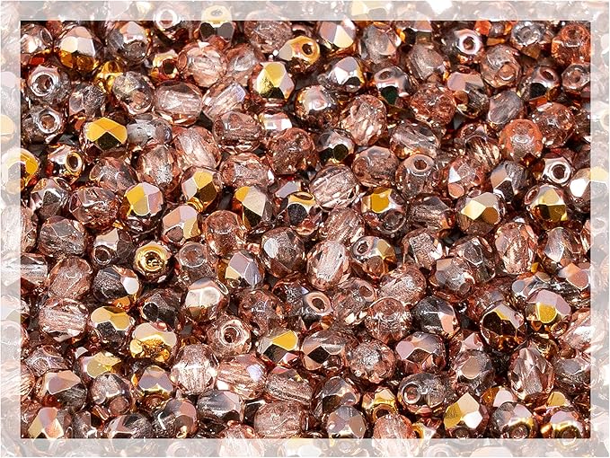 100 pcs of Faceted Fire Polished Pressed Czech Glass Beads 4mm (0.16in), Crystal Copper Capri Apollo 00030-27101 BCV