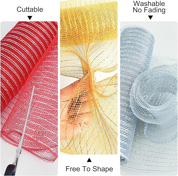 TONIFUL 2 Rolls 10 Inch Yellow Decorative Mesh Ribbbon Rolls, Fabric Mesh for Mesh Wreath Supplies, Front Door Wreath Crafts Tree Decor Christmas NewYears Halloween Decoration (10 yds/roll)