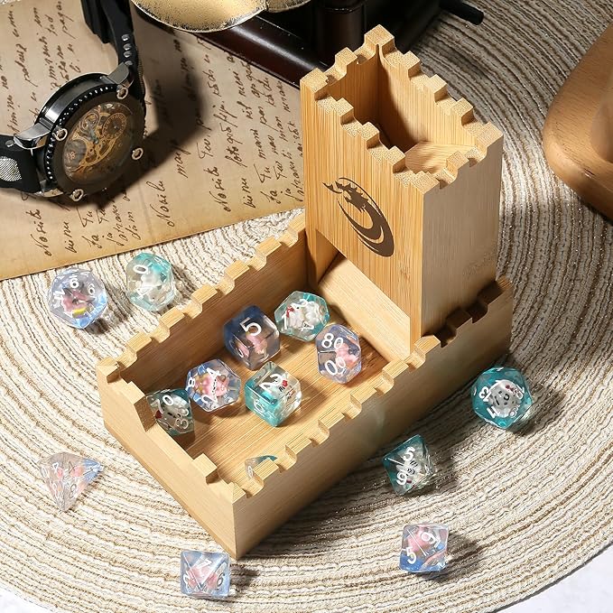 DNDND Bamboo Dice Tower, Folding Dice Tower DND Dice Rolling Tower for Dungeons and Dragons D&D Tabletop Game and RPG Games