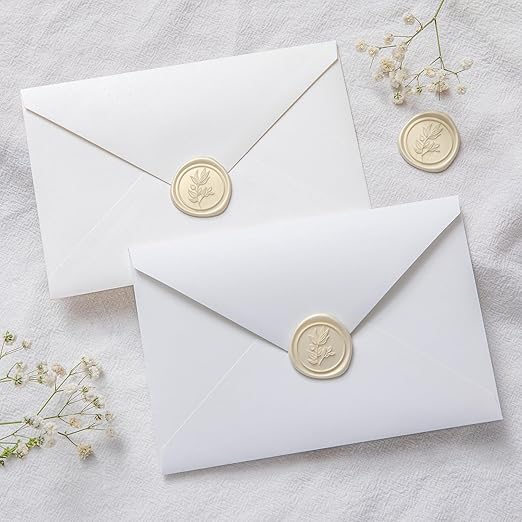 PONATIA Wax Seal Stickers - 50 Pcs Eucalyptus Self- Adhesive Wedding Invitation Seal Stickers, Perfect for Invitation Cards, Envelopes, Christmas, Gift Wrapping, Party (Champagne)
