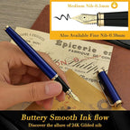 BEILUNER Blue Fountain Pen,Stunning Luxury Pens with 24K Gold Finish, Gorgeous 24K Gilded Nib(Medium), Fancy Pen Gift for Men&Women -Ink Converter-Elegant, Reliable,Nice Pen for Writing