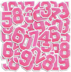 Number Iron On Patches, Numbers 0-9 Embroidery Applique Patch, DIY Decorative Heat Press Patches for Clothing Jeans Jackets Backpacks Hats (Pink 50 Pcs)