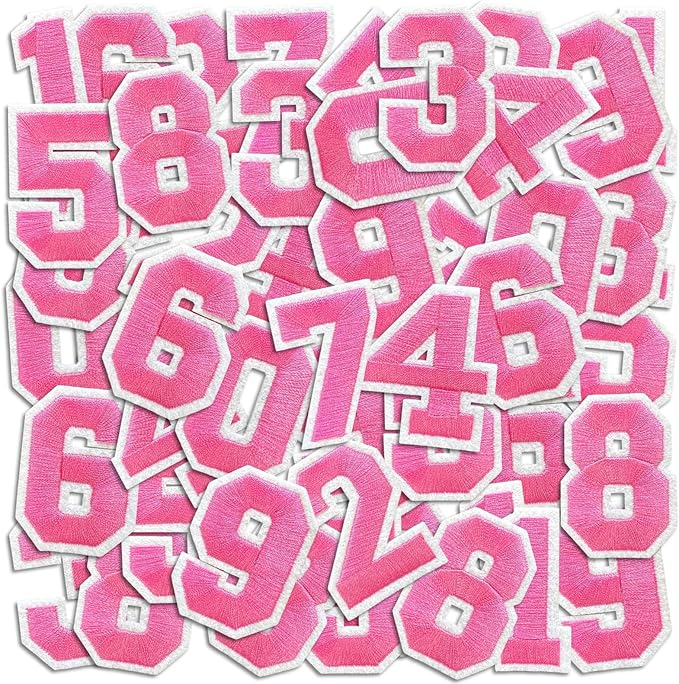 Number Iron On Patches, Numbers 0-9 Embroidery Applique Patch, DIY Decorative Heat Press Patches for Clothing Jeans Jackets Backpacks Hats (Pink 50 Pcs)