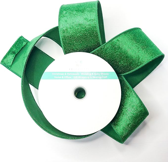 Green Velvet Ribbon 2.5 Inch x 10 Yards for Christmas Tree Topper Home Decoration Wreath Gift Wrapping DIY Craft