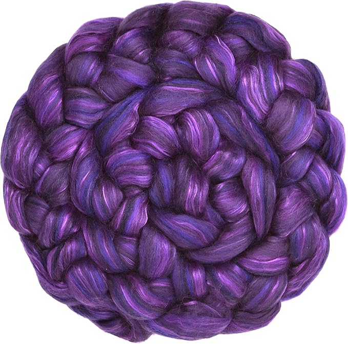Merino Silk Luxe Tonal Designer Blend. Superfine Merino, Mulberry Silk, Tussah Silk. Top Roving for Spinning or Felting. Regal Amethyst 1oz