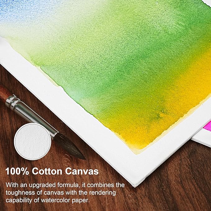PHOENIX Watercolor Canvas Boards for Painting - 10x10 Inch/6 Pack, 100% Cotton Water Color Square Canvas Panels, 8 Oz. / 260g White Blank Medium Texture Flat Canvases for Water Based Paints