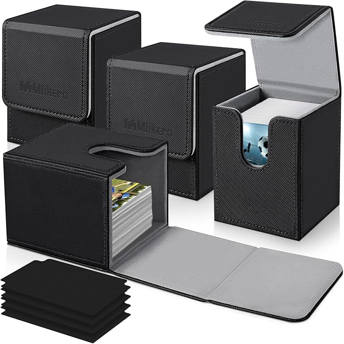Mlikero 4 Pack Card Deck Box, Commander Deck Box Holds 400+ Single Sleeved Cards with 4 Dividers, Leather Magnetic Card Box Fit for MTG, TCG