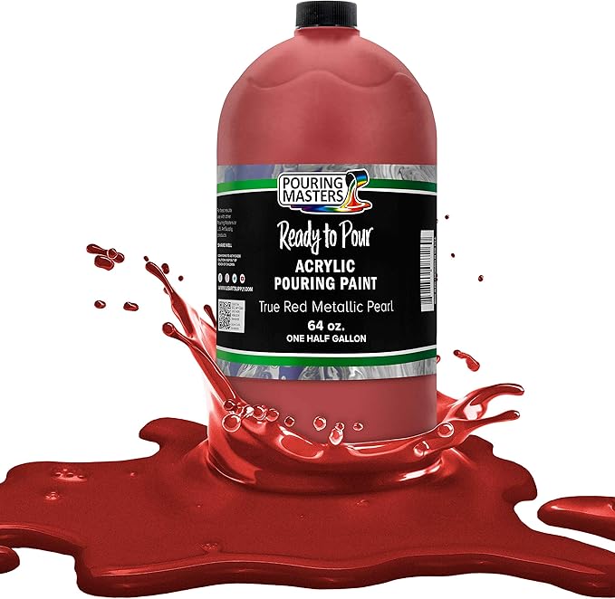 Pouring Masters True Red Metallic Pearl Ready to Pour Acrylic Pouring Paint - Premium 64-Ounce Pre-Mixed Fluid Acrylic Paint - Fluid Art Supplies for Canvas, Wood, Paper, Tile & Rocks