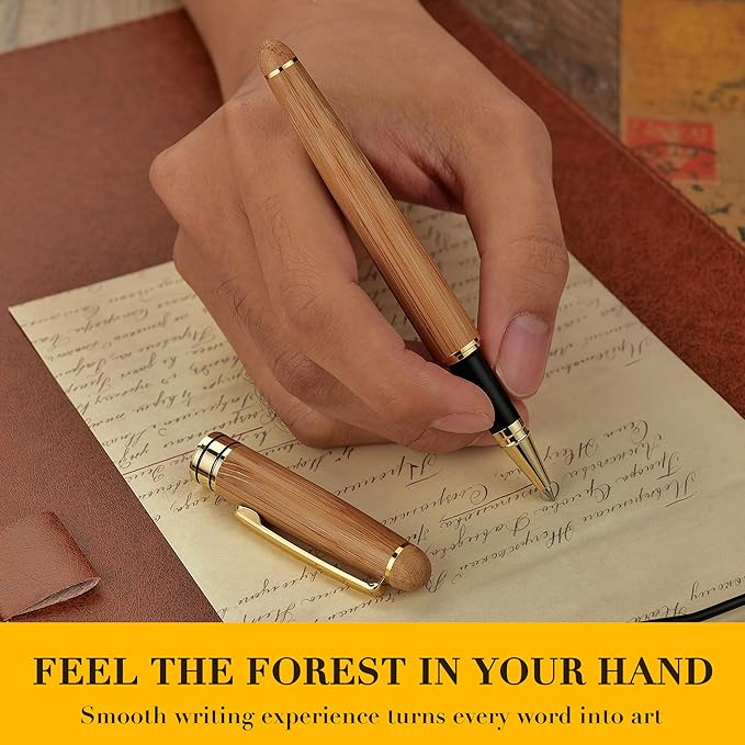 BEILUNER Luxury Wood Ballpoint Pen Writing Set,Bamboo-Elegant Nature Nice Gift Pen Set for Signature Executive Business Office Fancy Writing Supplies - Christmas Gift Boxed with Spare Refills (Black)