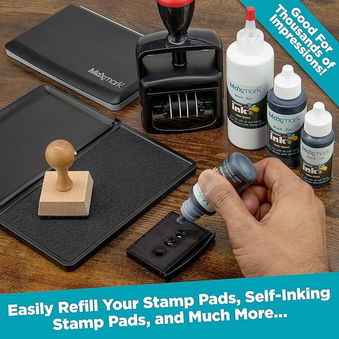 MaxMark Premium Refill Ink for self Inking Stamps and Stamp Pads, Crimson Red Color - 1 oz.