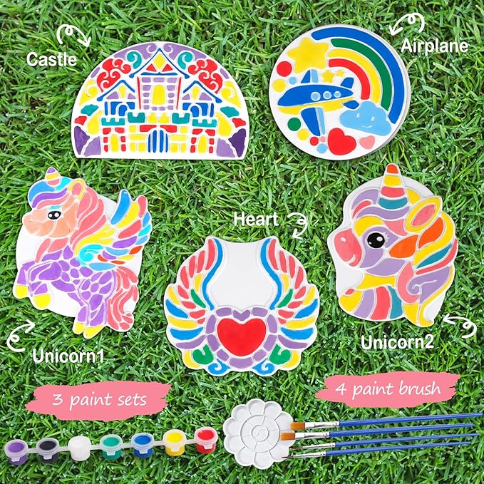 IFLOVE Paint Your Own Stepping Stones for Kids Craft Kits,Arts and Crafts for Kids Ages 4-8,5 Pack Painting Crafts for Girls Ages 8-12，Outdoor Toys Art Supplies Toddler Birthday Gift (Unicorn)