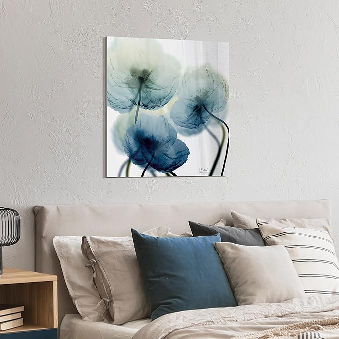 Empire Art Direct Frameless Free Floating Tempered Glass Panel Graphic Wall Art Ready to Hang, 24" x 24", Unfocused Beuaty, Blue Flower