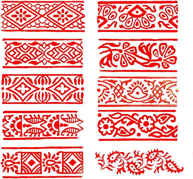 Royal Kraft Border Wooden Printing Stamps (Set of 10) - DIY Henna Fabric Textile Paper Clay Pottery Blocks Htag2178