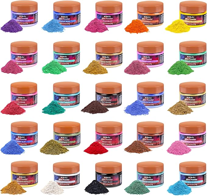 MTBJZJ Mica Powder for Resin, 25 Colors - 20g/Bottle of Epoxy Resin Color Pigment,for Candle Dye, Lip Gloss Pigment, Soap Making, Slime Colorant, Paint, Bath Bombs,Nail Polish and Eye Shadow