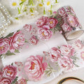 PET Tapes - Pink Flower Scrapbook Supplies, Transparent Floral Tapes for Junk Journal Planner