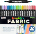 Super Markers 20 Unique Pastel Colors Dual Tip Fabric & T-Shirt Marker Set - Double-Ended Fabric Markers with Chisel Point and Fine Point Tips - 20 Permanent Ink Vibrant and Bold Colors