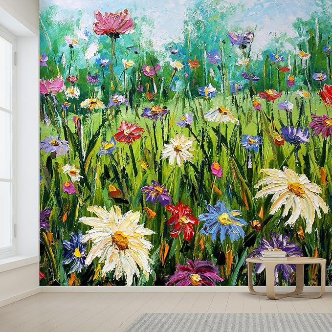 wall26 Wall Sticker/Wall Mural Wildflower Abstract, Not Peel and Stick, Non-Woven Wallpaper Decorative for Bedroom, Living Room, Office - 132x168 inches
