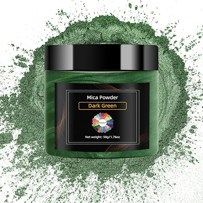 Dark Green Mica Powder for Epoxy Resin，Natural Shimmer Mica Powder Used for Coloring Resin Artwork, car Spray Paint, Candles, soap, Eye Shadow, Lip Gloss, Nail Polish(50g/1.7oz)