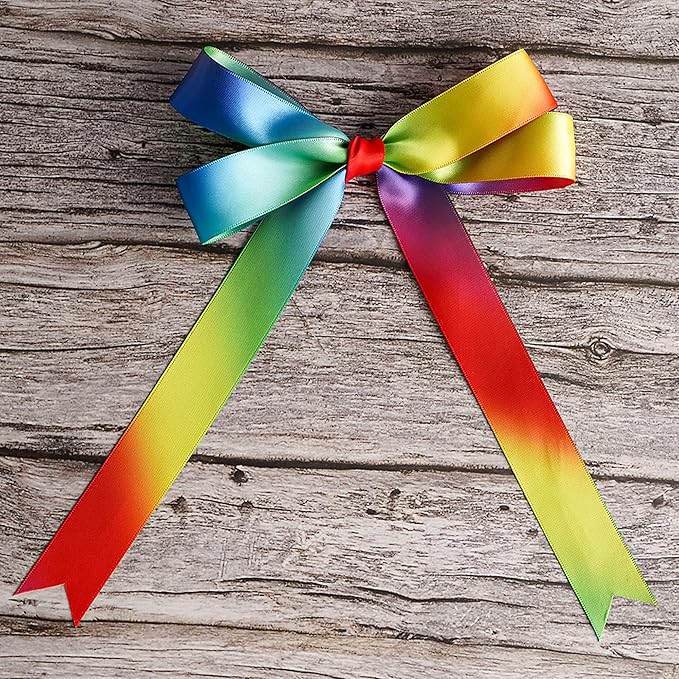 MEEDEE Rainbow Ribbon Satin Ribbon 1 inch Rainbow Satin Ribbon Rainbow Colored Ribbon for Crafts Gift Wrapping Pride Birthday Party Decoration DIY Rainbow Hair Bows - 25 Yards
