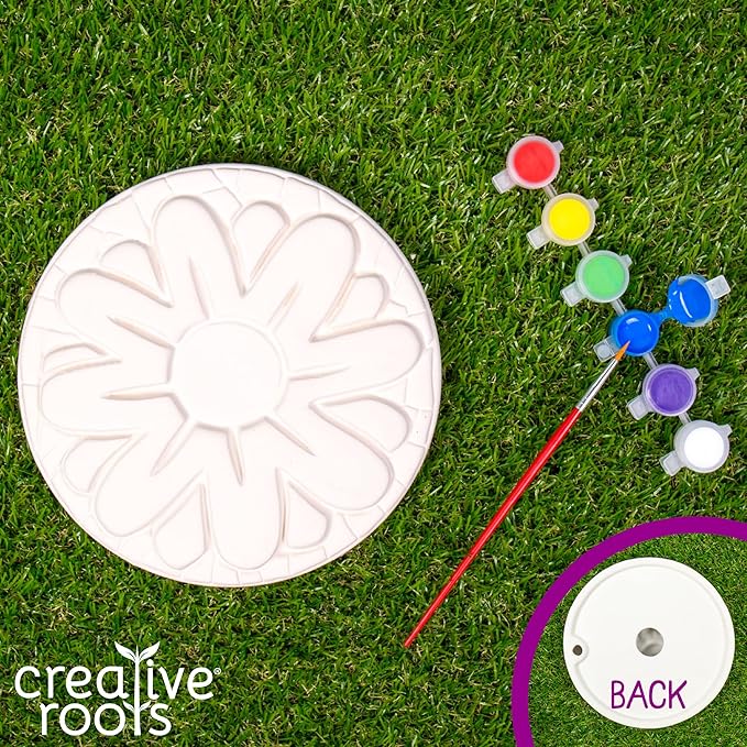 Creative Roots Mosaic Flower Garden Stepping Stone Kit, Includes 7-Inch Ceramic Stone & 6 Vibrant Paints, DIY Stepping Stone Kit for Kids Ages 6+
