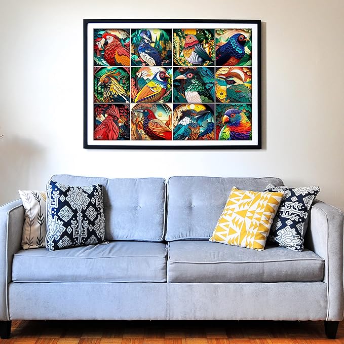Think2Master Colorful Birds 1000 Pieces Jigsaw Puzzle. Paper Cut Craft Style. Fun for Teens, Seniors & Families. Great Gift for Kids Ages 13+. Size: 26.8” x 18.9”