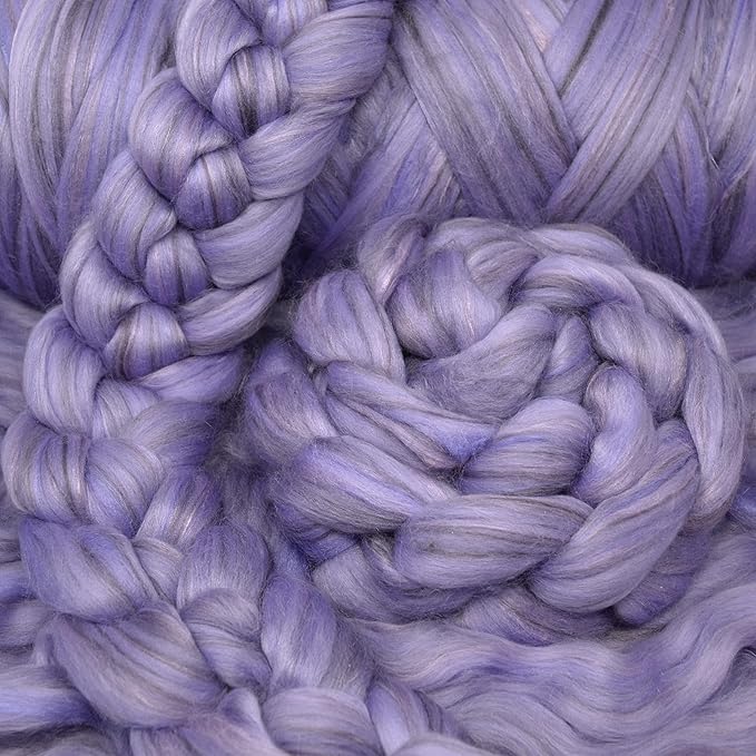 Merino Silk Luxe Tonal Designer Blend. Superfine Merino, Mulberry Silk, Tussah Silk. Top Roving for Spinning or Felting. Lilac Luster 1oz