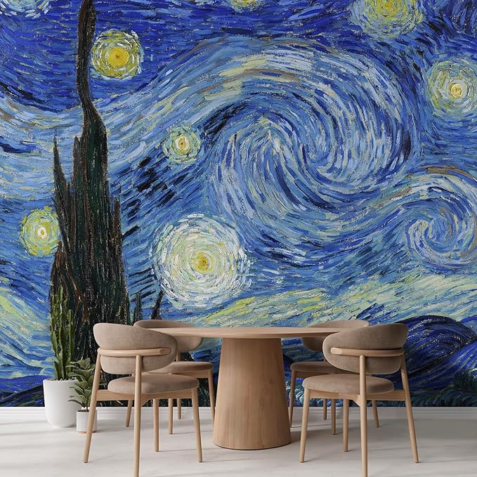 wall26 Starry Night by Vincent Van Gogh Dutch Impressionism 20th Century Artist Peel and Stick Large Wall Mural, Removable Wallpaper, Home Decor - 132x144 inches