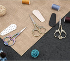 Artistic Vintage Craft Scissors Small 4.6 Inch Sharp Sewing & Embroidery Tool - Engraved Bronze Butterfly Handle, Silver Blade, Pink Polka Dot Case for Crochet, Fabric, Paper, DIY Crafts