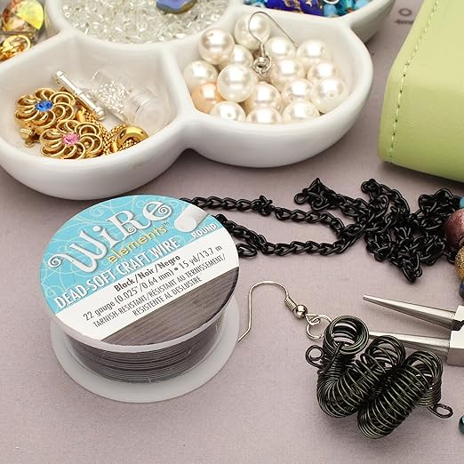 The Beadsmith Wire Elements Craft Wire – Tarnish Resistant, Soft Temper, Round, Black Color – 0.64mm, 22 Gauge, 15 Yard Spool – Jewelry Making, Wire Wrapping, Floral, & Other DIY Crafts