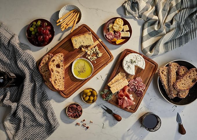 Set of 2 Sonder Los Angeles Acacia Wood Cutting Boards with Juice Groove, Gift Box Included - Small & Medium Sizes: 14x10x1in & 12x8x1in. Ideal for Meat, Vegetables, and Organic Produce Sustainable