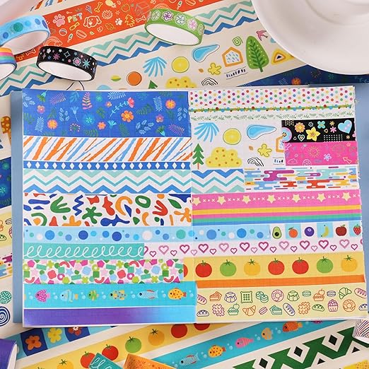 emmoolife 40 Rolls Washi Tape Set, Vibrant Color Palette-Themed Cute Decorative Tapes for Scrapbooking, Bullet Journaling, Junk Journal Supplies, DIY Planner Art, 5-30mm Wide
