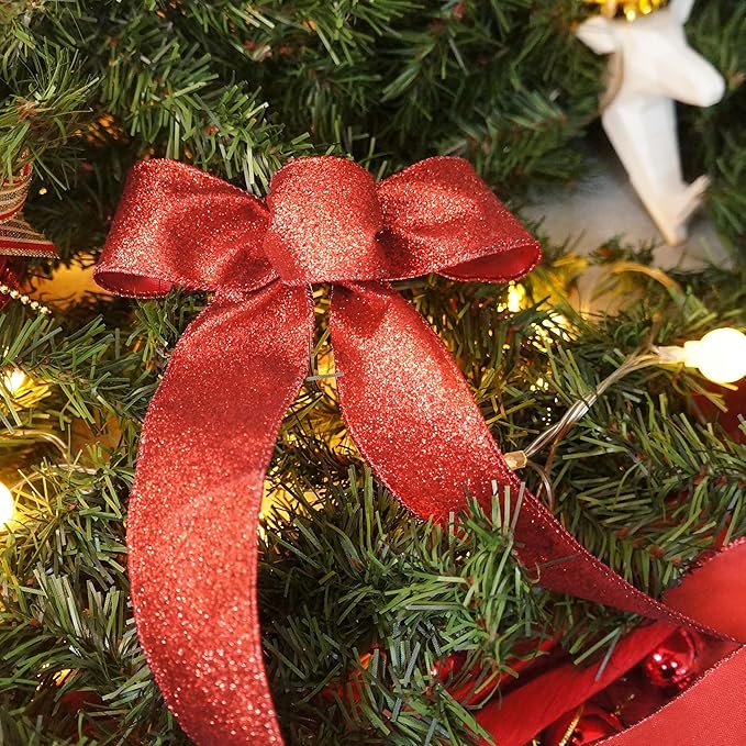 CT CRAFT LLC Glitter Wired Ribbon 1.5" x 20 Yards Red for Christmas Home Decor Bow Gift Wrapping DIY Crafts Wreath