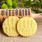 HERBS Embossing rolling pin. Leafy green and flowering plants on embossed dough roller