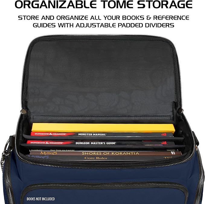 ENHANCE Travel Bag for DND Collector's Edition, Bag Compatible with Dungeons and Dragons, Battle Mat Holder, Dice Pockets and Accessories, Carry 4-8 Books (Blue Dragon)