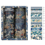12 Rolls Kyoto Charm Washi Tape Set Japanese Arts Adhesive Tapes Geometric Garden Decorative Masking Tape Sets for Craft, Kids, Scrapbook, DIY, Gift Wrapping (Azure Tranquility)