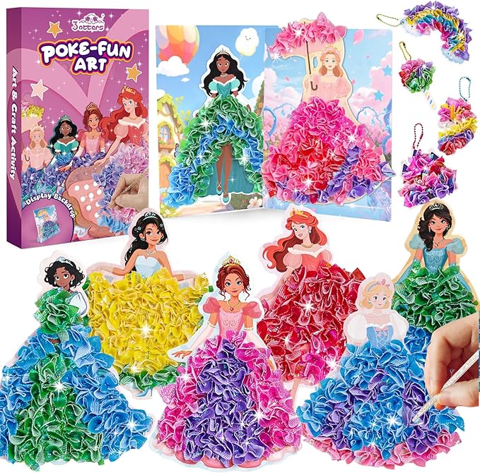 3 otters Poke in Art, Magical Princesses Party Favors Pretty Princess Game for DIY Crafts Birthday Gifts Classroom Prizes for Girls