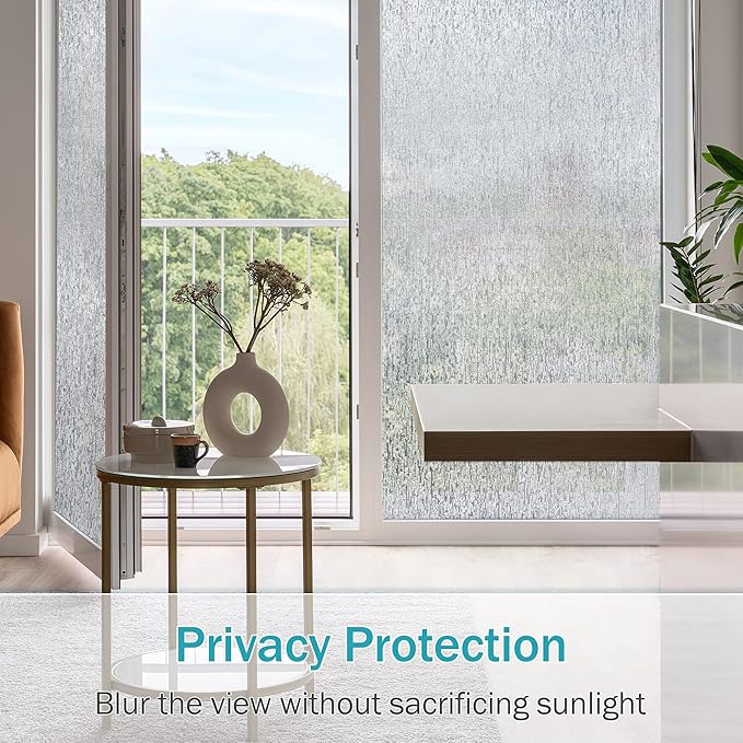 VELIMAX Rain Glass Window Film Privacy Static Window Clings Decorative Glass Sticker for Home Office Removable UV Protection Heat Control 23.6 x 118 inches