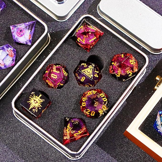The Eye of Mystery Liquid Core DND Dice Set – Unique Resin Dice Set for Dungeons & Dragons – Red Flame Eye Dice Set for D&D Gifts