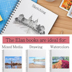 Elan A5 Sketchbook, 80 Sheets Italian Paper 80 lb/120 GSM, Acid-Free Sketch Book 8.3x5.8 Inch, White Drawing Paper Pad, Spiral Bound Sketchbook A5
