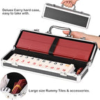 Doublefan Rummy Cube 4 Player Edition, 106 Rummy Cube Game Set with with 4 Plastic Racks in Portable Aluminum Case, Classic Board Game for Adults and Elderly.