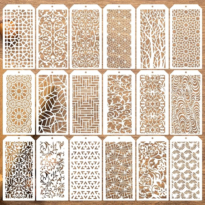 8x4 Inch Texture Stencils for Painting – 18pcs Reusable Background Templates for Wood, Canvas, Furniture, Scrapbooking & Card Making