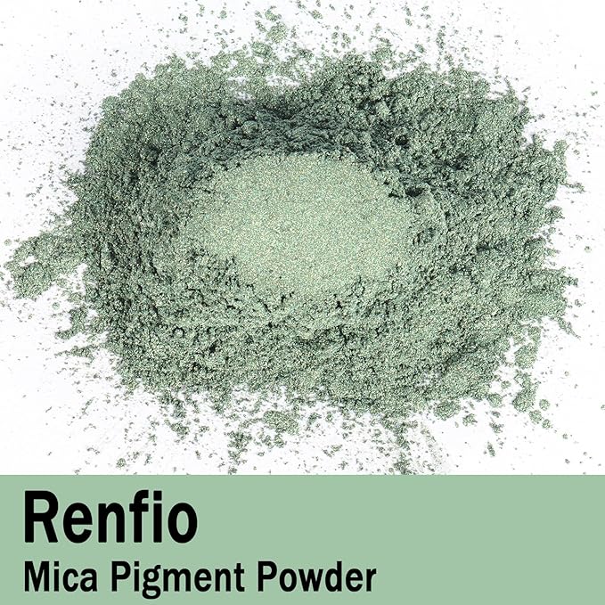 Renfio 100g Mica Powder Pigment, Metallic Natural Dye Mineral Pearl Shimmer Epoxy Resin Dye for Painting Soap Making Slime Bath Bombs 3.5 Oz - Autumn Green