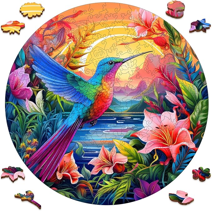 500 Pieces Puzzles for Adults, Hummingbird and Flower Wooden Puzzles,Unique Shaped Jigsaw Puzzles for Adults and Kids, Birthday Gifts Fun Challenge Family Game 16.5'' x 16.5''