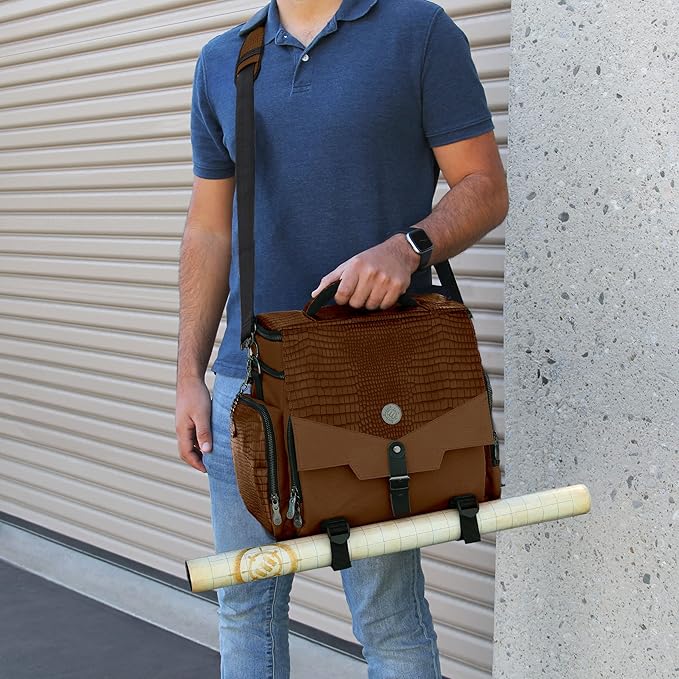 ENHANCE Travel Bag for DND Collector's Edition, Bag Compatible with Dungeons and Dragons, Combat Mat Holder, Dice Pockets and Accessories, Carry 4-8 Books (Brown Dragon)