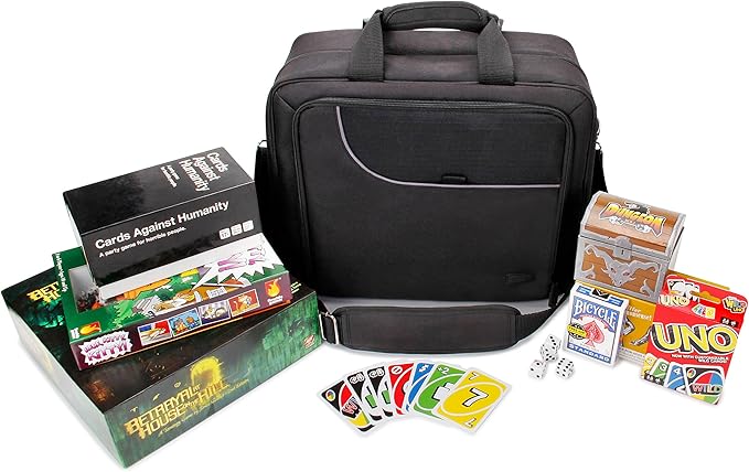 USA Gear Board Game Bag Compatible with Catan, Cards Against Humanity, Monopoly, Battleship, Sequence, Ticket to Ride & More - Board Game Storage Bag with Customizable Interior, Padded Shoulder Strap