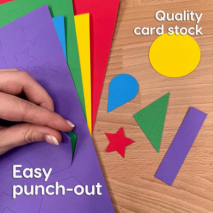 ARTshapes 840 pc Creative Paper Shapes Pack with 70+ Idea Guide - US Made Card Stock - Punch Out Funky DIY Craft Supplies for Whimsical Art Designs, Paper Crafts, and Pattern Play 5 Jewel Colors