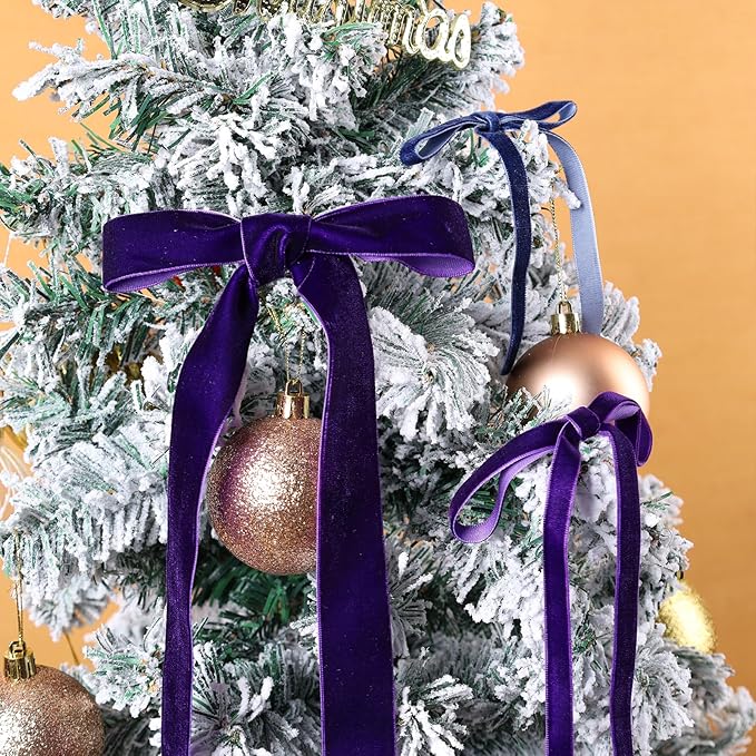 LaRibbons Thin Velvet Ribbon 1 Inch x 25 Yards, Purple Velvet Ribbon for Christmas Tree, Gift Wrapping, Wreath Bow, Outdoor Decoration