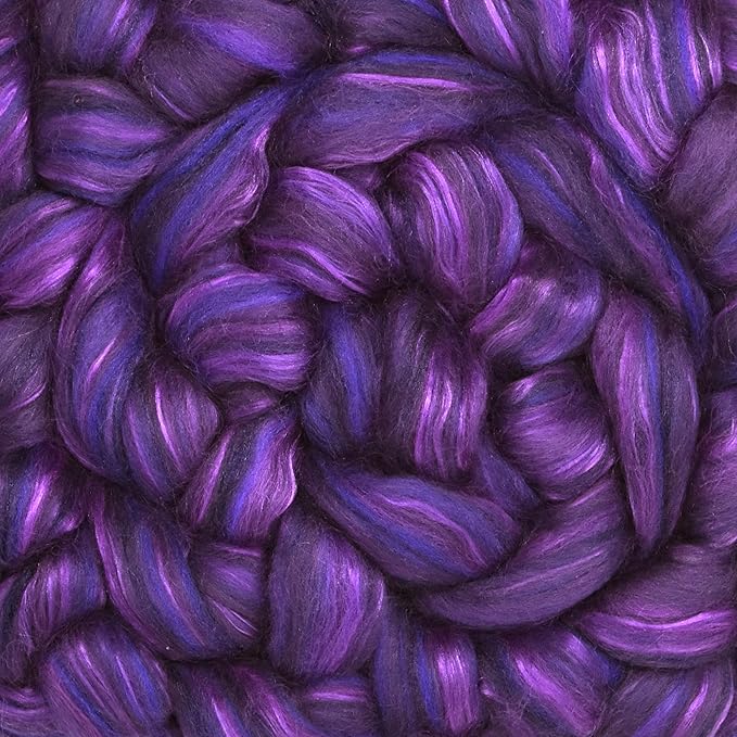 Merino Silk Luxe Tonal Designer Blend. Superfine Merino, Mulberry Silk, Tussah Silk. Top Roving for Spinning or Felting. Regal Amethyst 1oz